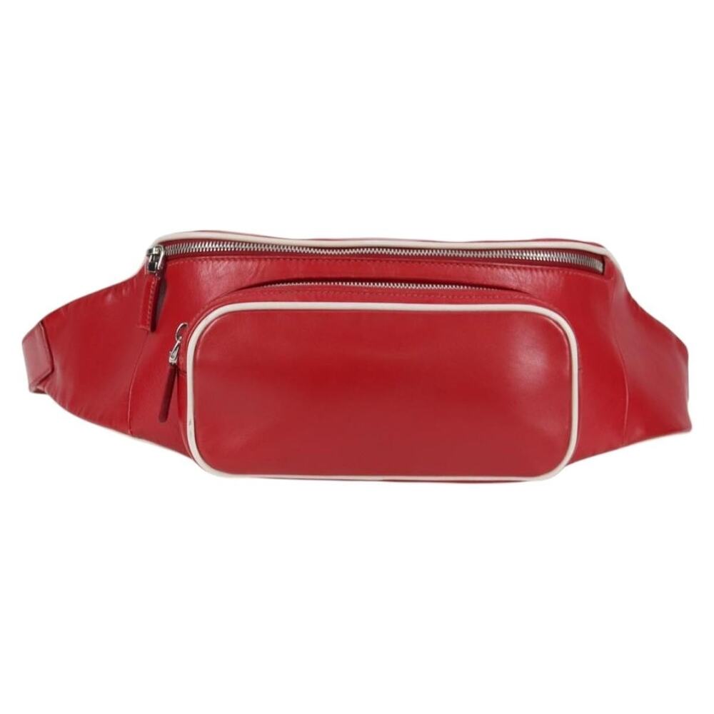 Prada Leather Belt Bag Silver Red